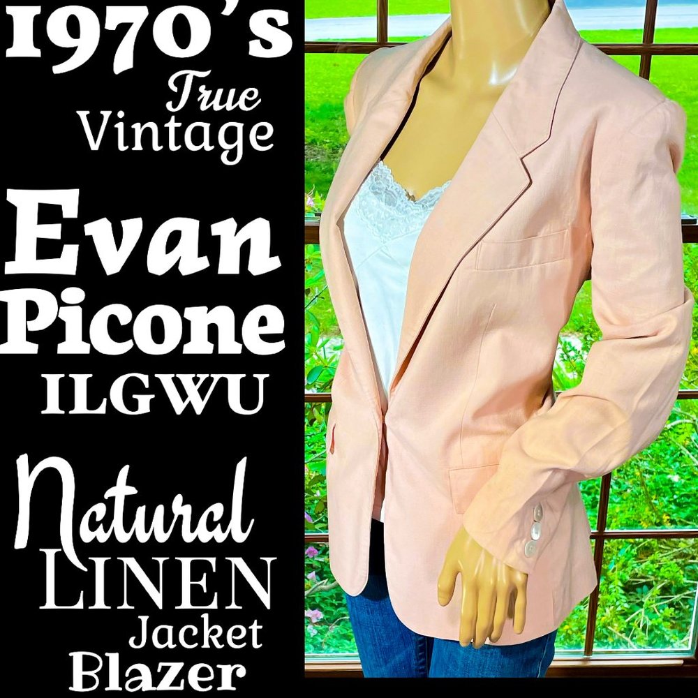 ▪️ VTG▪️EVAN PICONE▪️ILGWU▪️1970's Pink Natural Linen Jacket Blazer